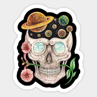 Surrealist art skull of the universe. Sticker